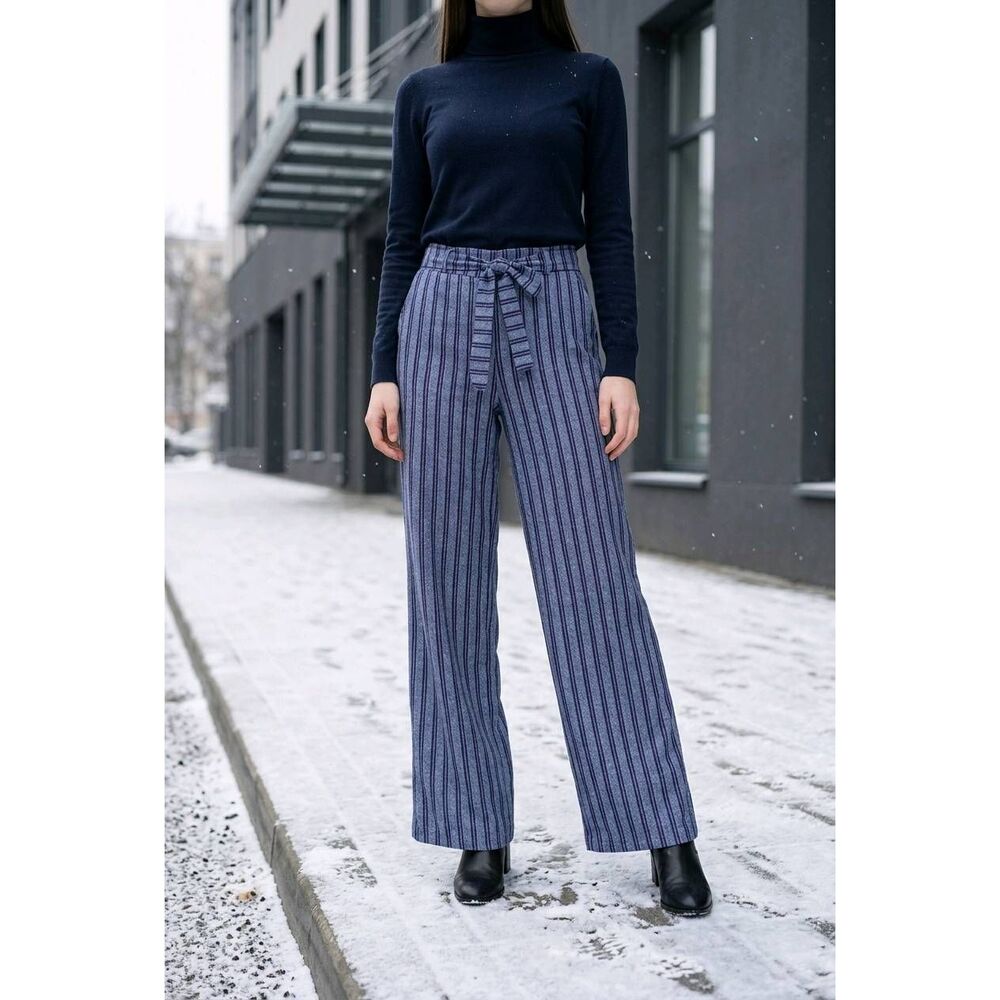 🍑Harmony & Havoc Blue Striped Belted Wide Leg Pants Size 5